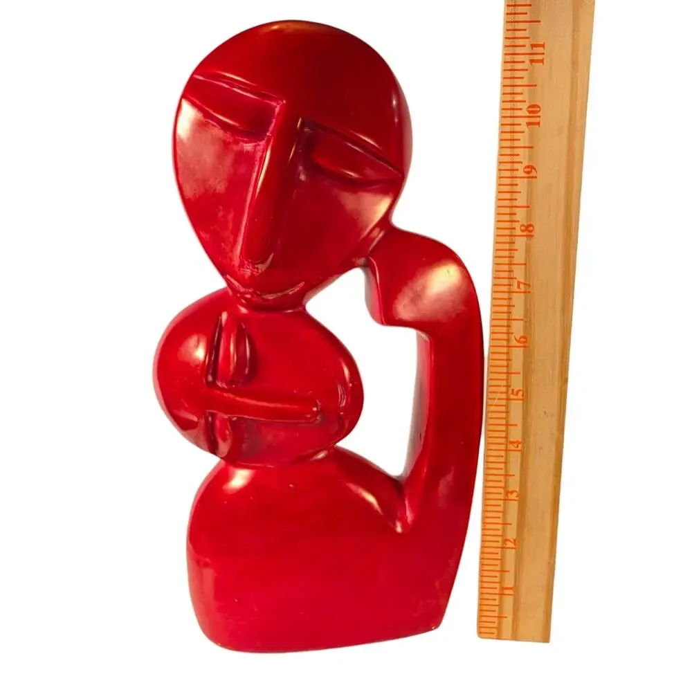 Vintage Modernist Hardstone Sculpture Mother and Child Abstract Red Statue Decor